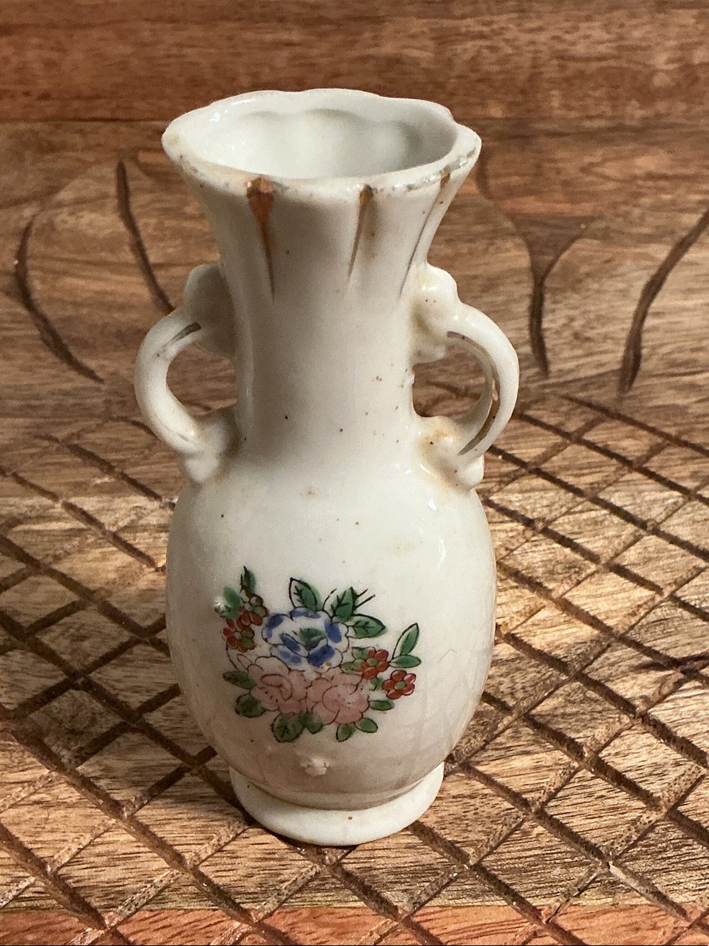 Vintage Ceramic Floral Mini Bud Vase - White with Multicolor Bouquet